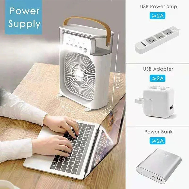 Portable 3 In 1 Fan AIr Conditioner Household Small Air Cooler LED Night Lights Humidifier Air Adjustment Home Fans Dropshipping Quorilan